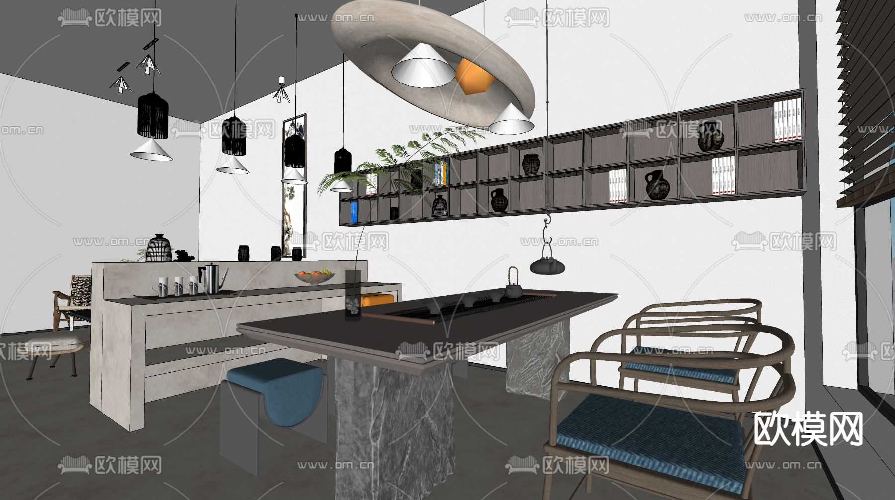 新中式公司接待室su模型下载（渲染图2）