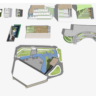 现代室外台阶异形台阶su模型