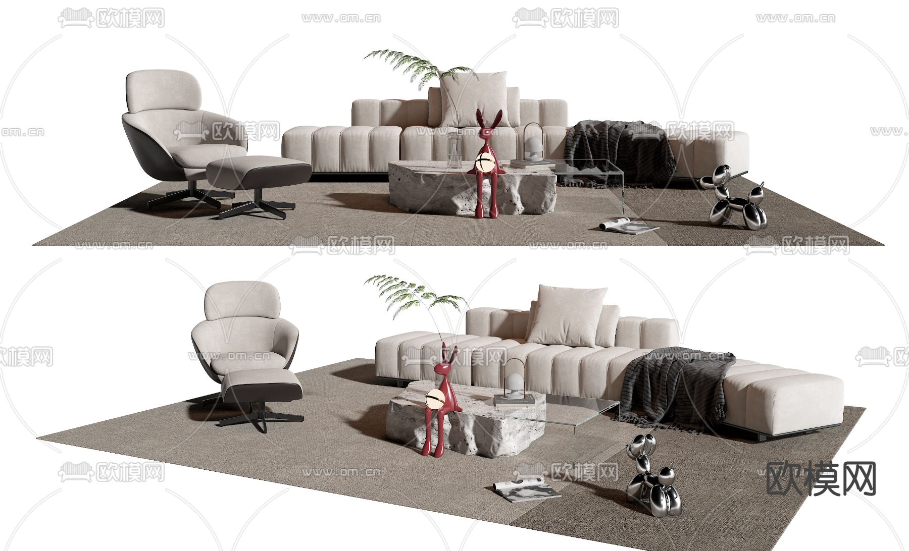 Minotti 现代组合沙发su模型下载（渲染图1）