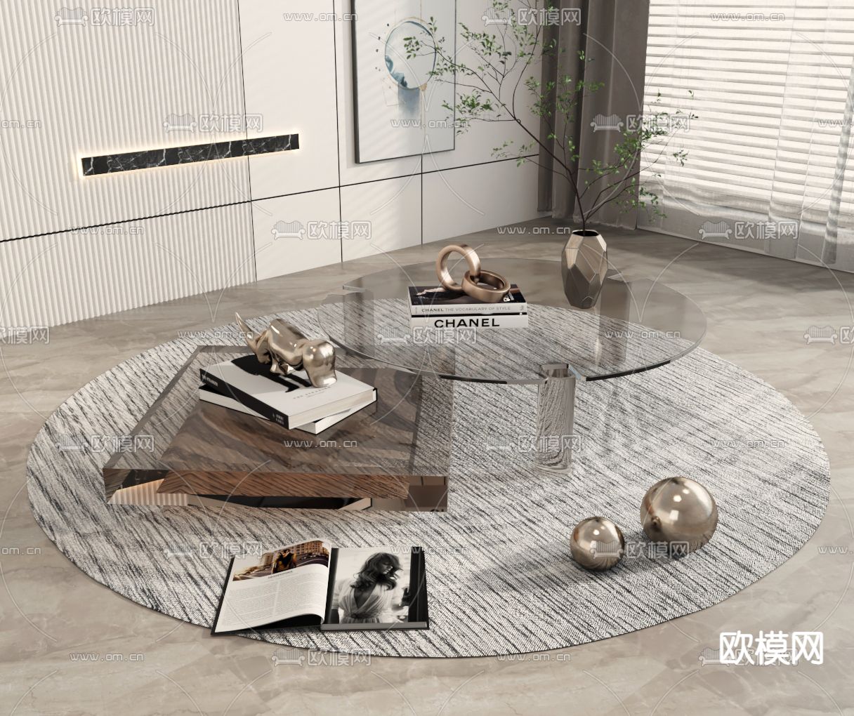 现代玻璃茶几3d模型下载