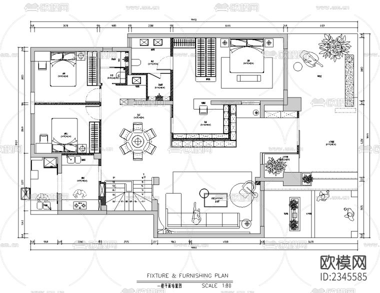 商品房cad平面布置图下载（渲染图1）