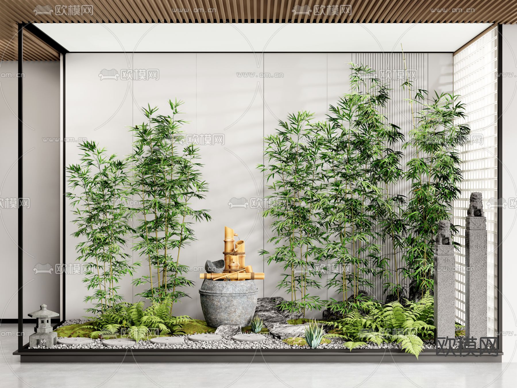 新中式竹子景观小品su模型下载（渲染图1）