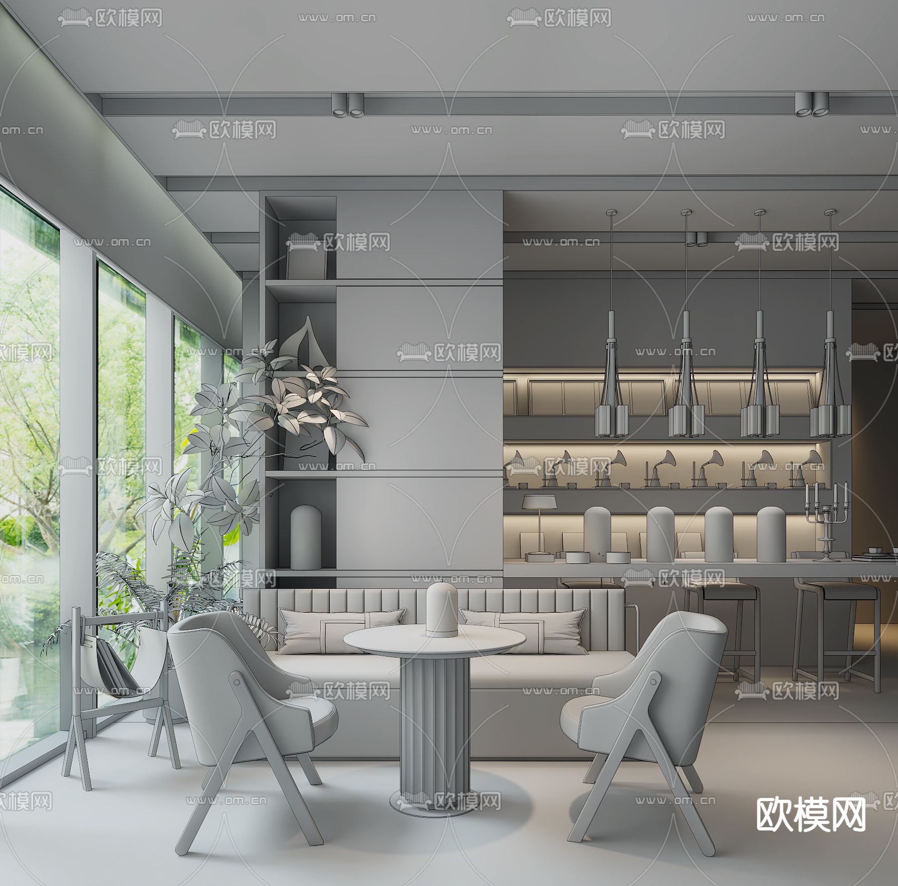 春山秋水 现代售楼处洽谈区3d模型
