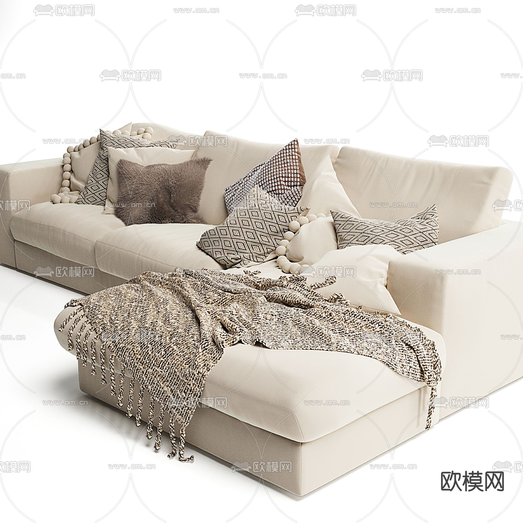 现代米色布艺沙发su模型下载_ID12173763_sketchup模型下载-欧模网
