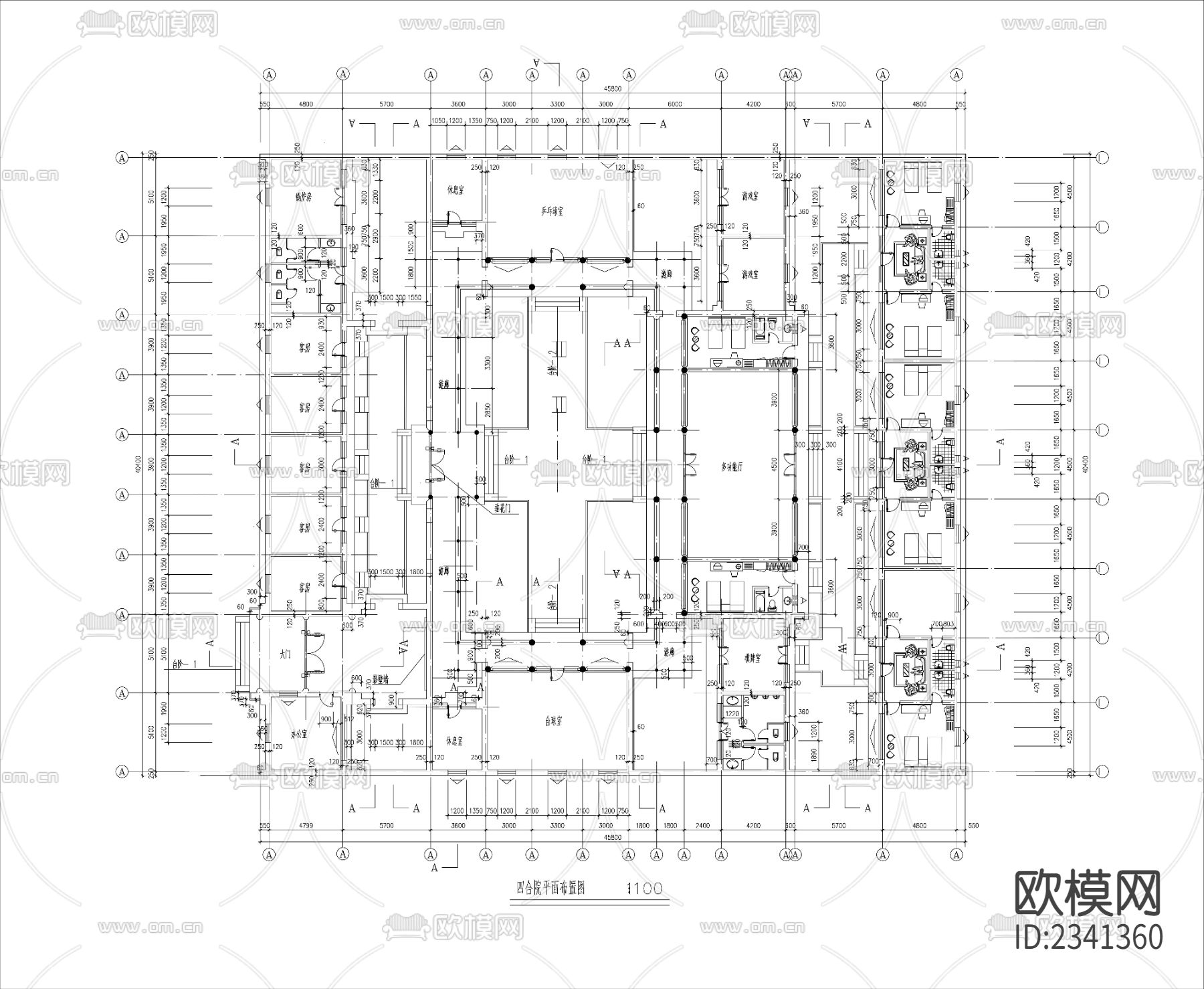 6.四合院建筑设计CAD施工图下载（渲染图4）
