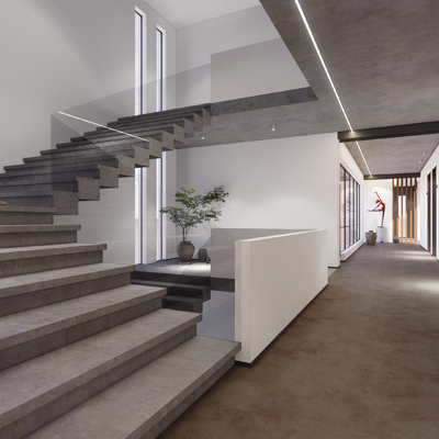  现代办公楼过道su模型 