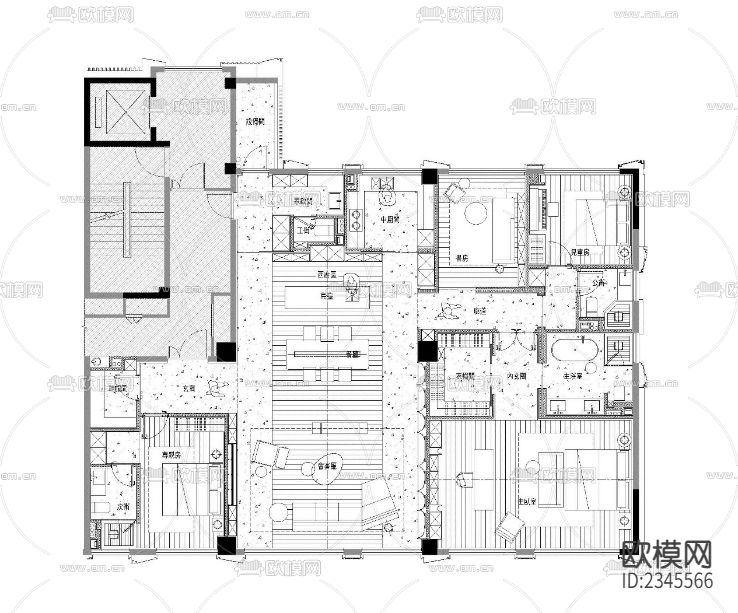 商品房cad平面布置图下载（渲染图1）