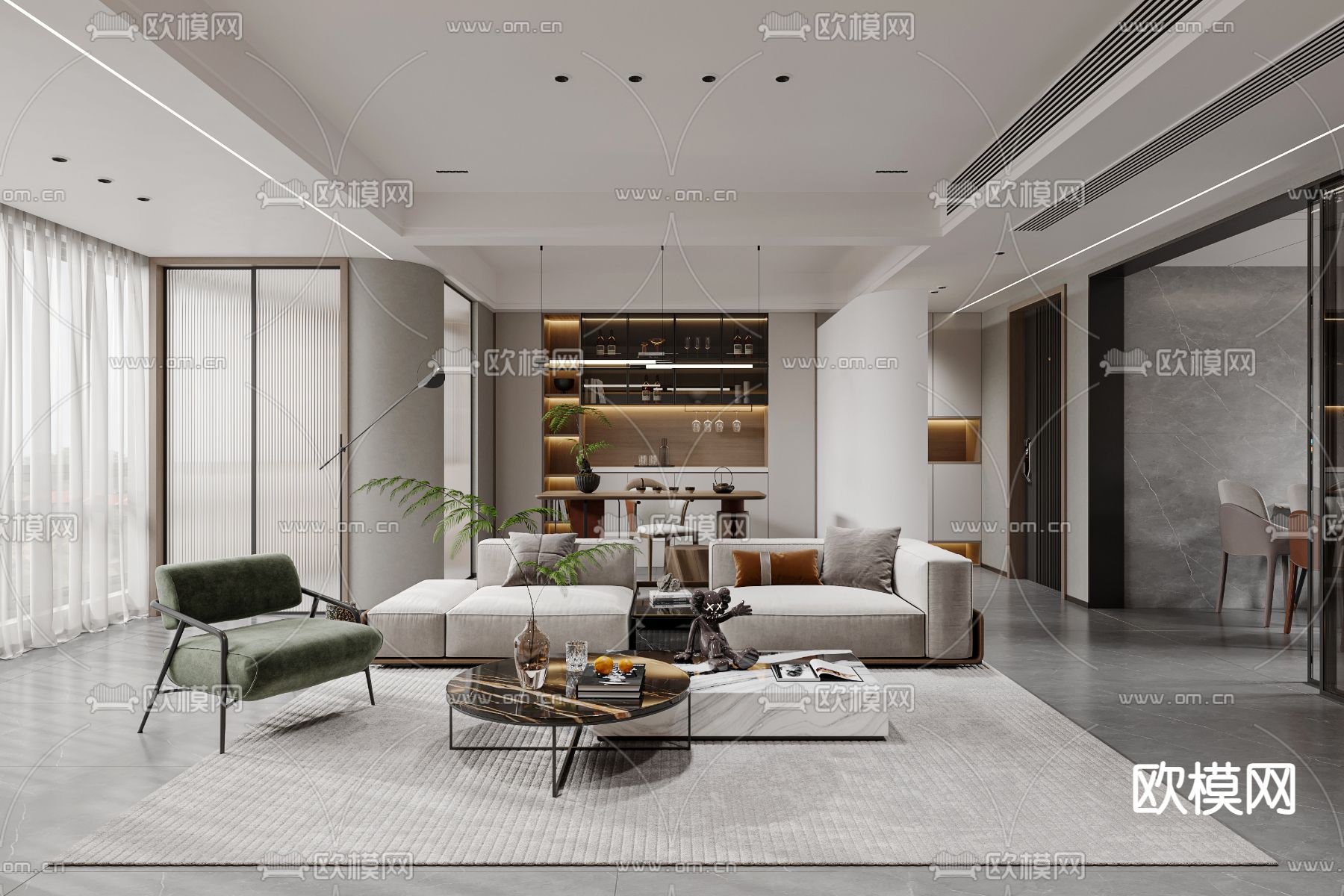 现代客餐厅3d模型下载（渲染图1）