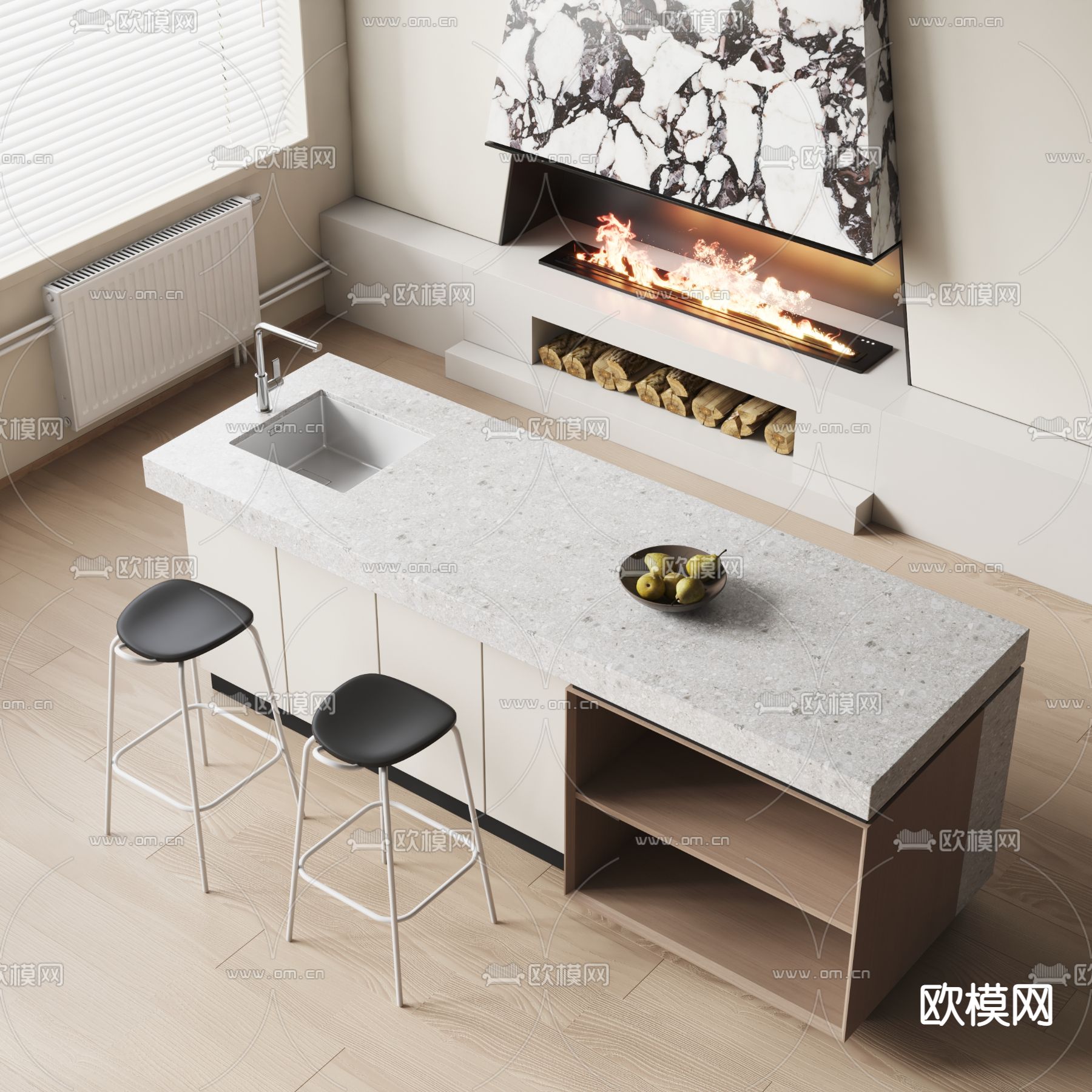 水磨石吧台桌椅3d模型下载