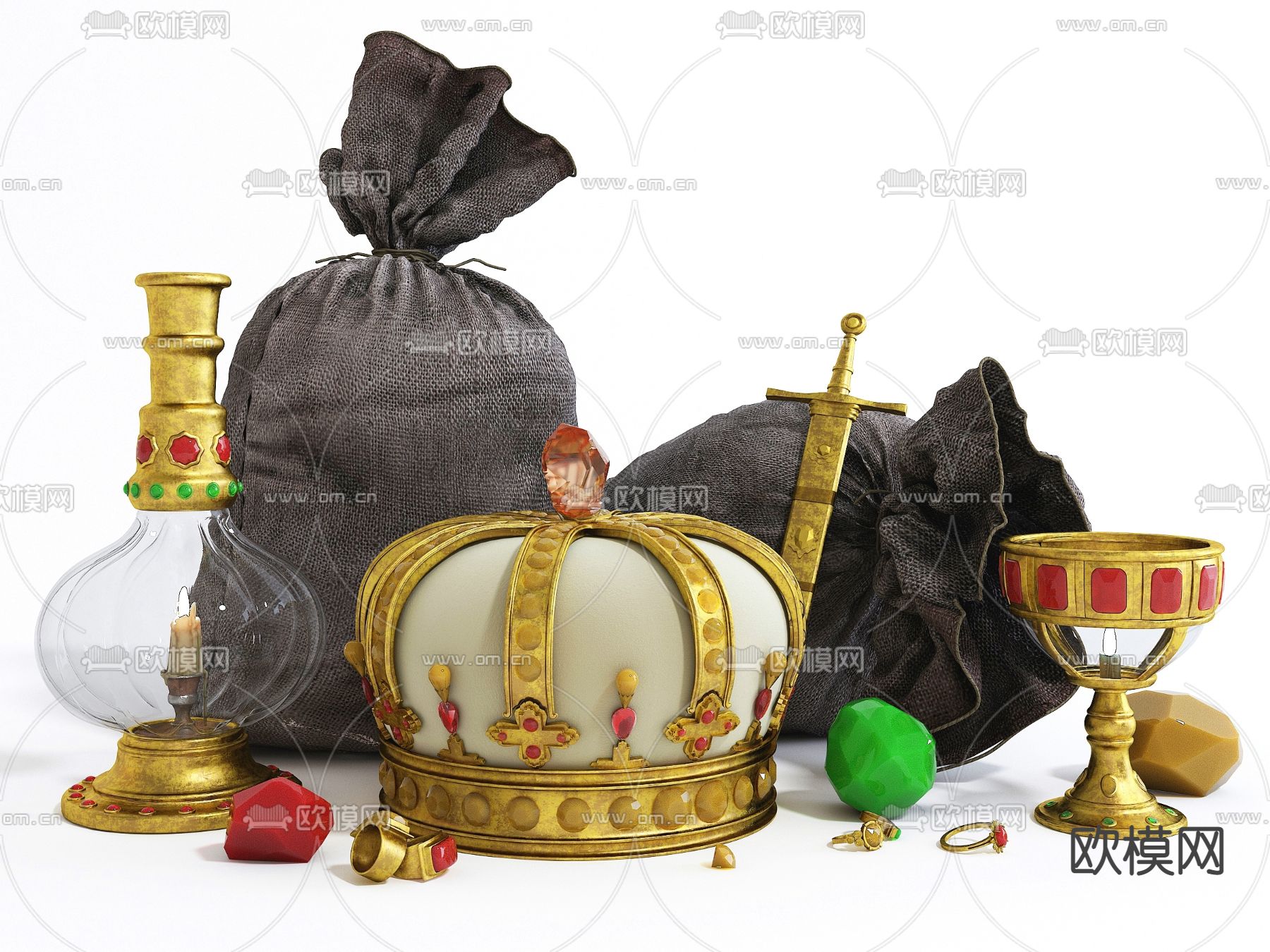 皇冠 珠宝 烛台 麻袋3d模型下载