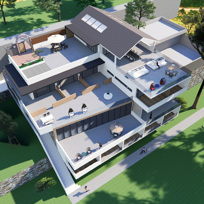  现代民宿鸟瞰su模型 