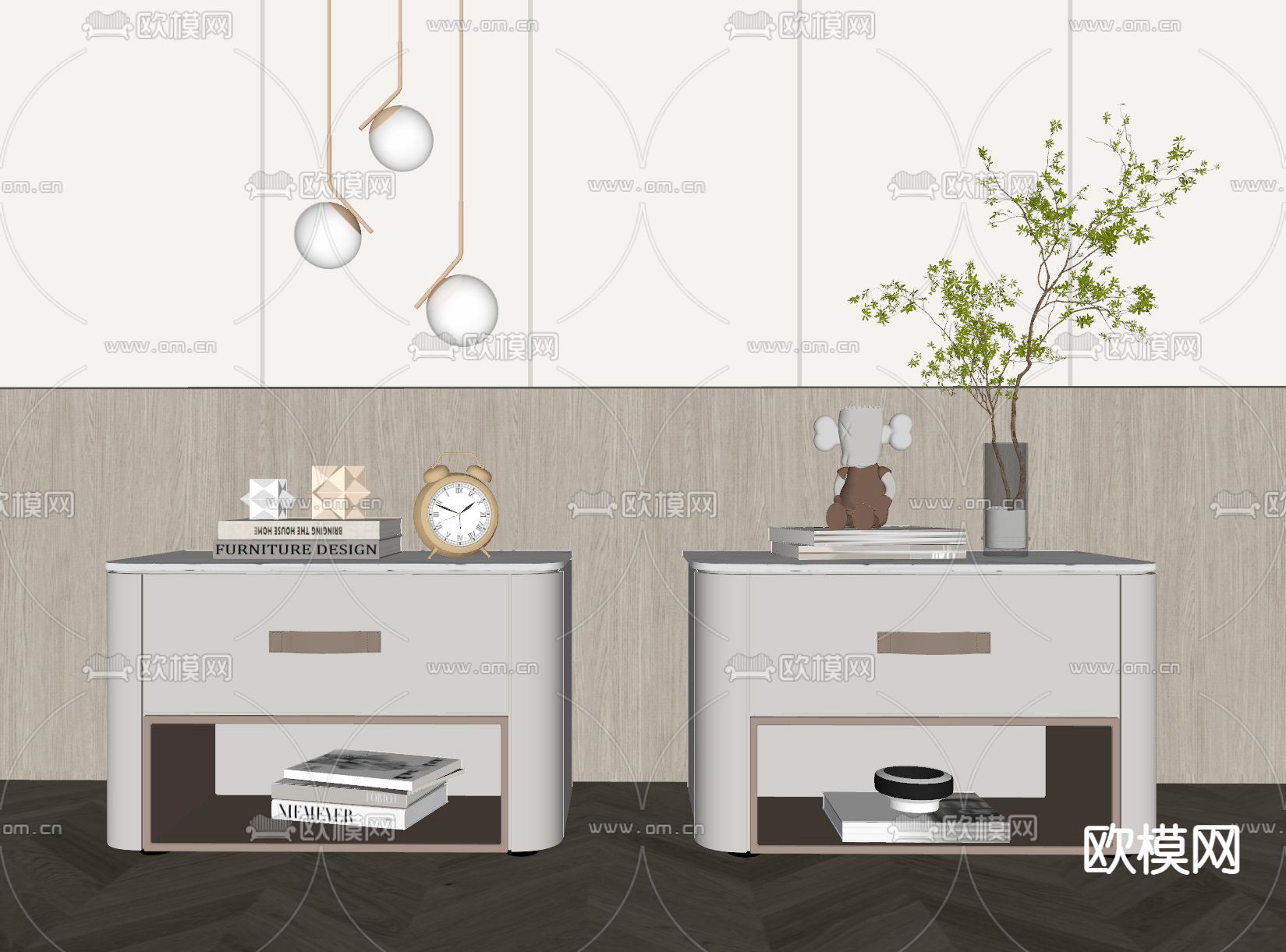 现代床头柜su模型下载（渲染图2）