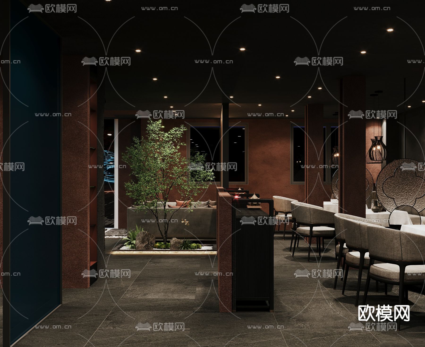 新中式中餐厅3d模型下载（渲染图1）