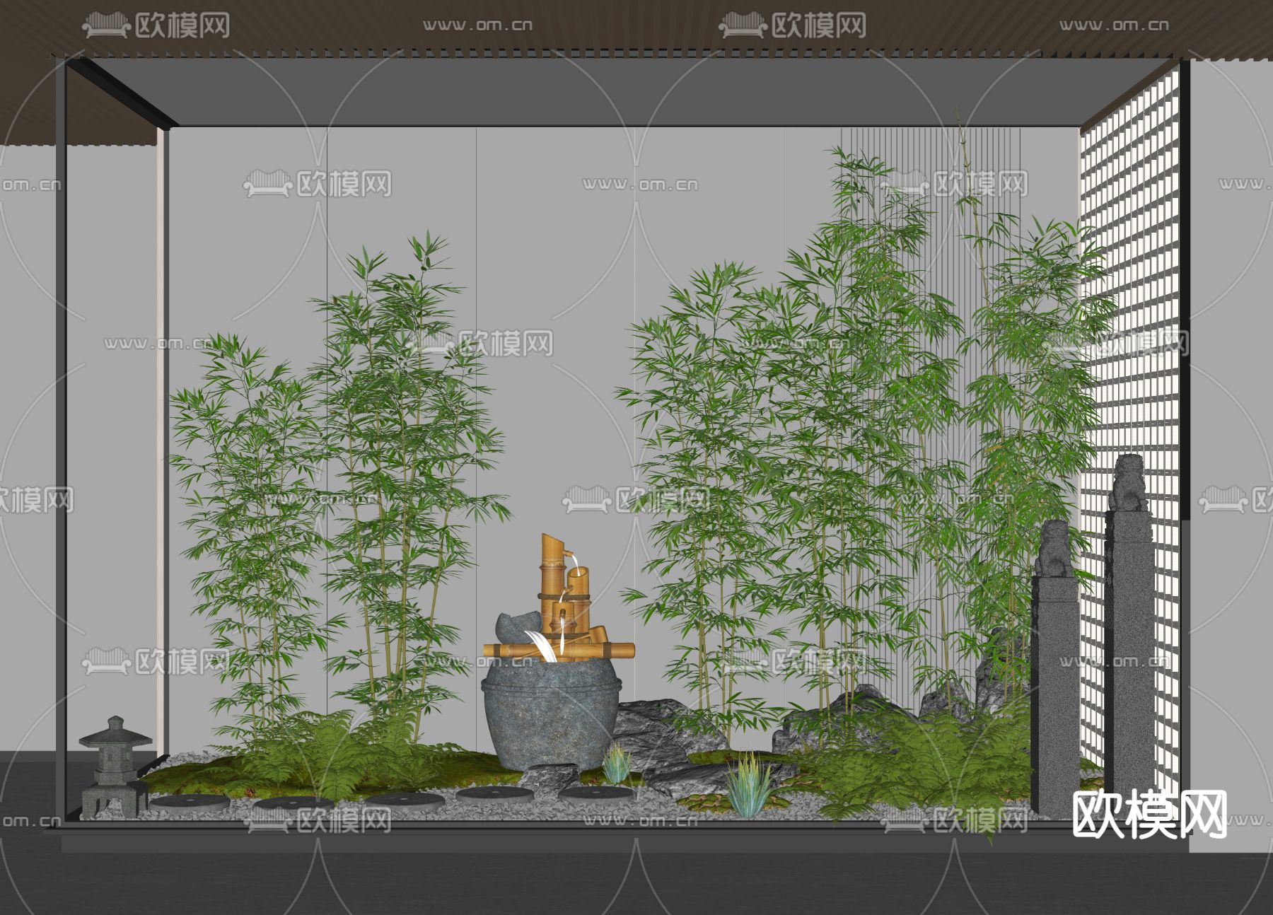 新中式竹子景观小品su模型下载（渲染图2）