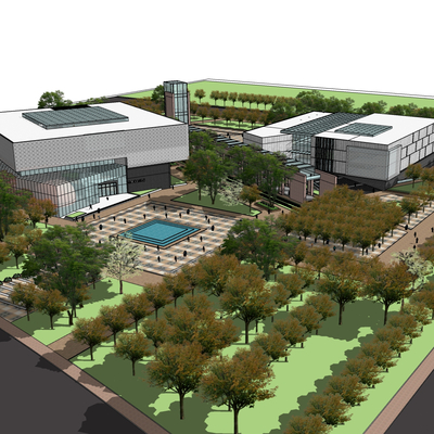  博物馆 展览馆 科技馆鸟瞰su模型 