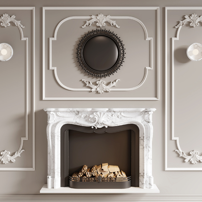  简欧石膏线 壁炉su模型 