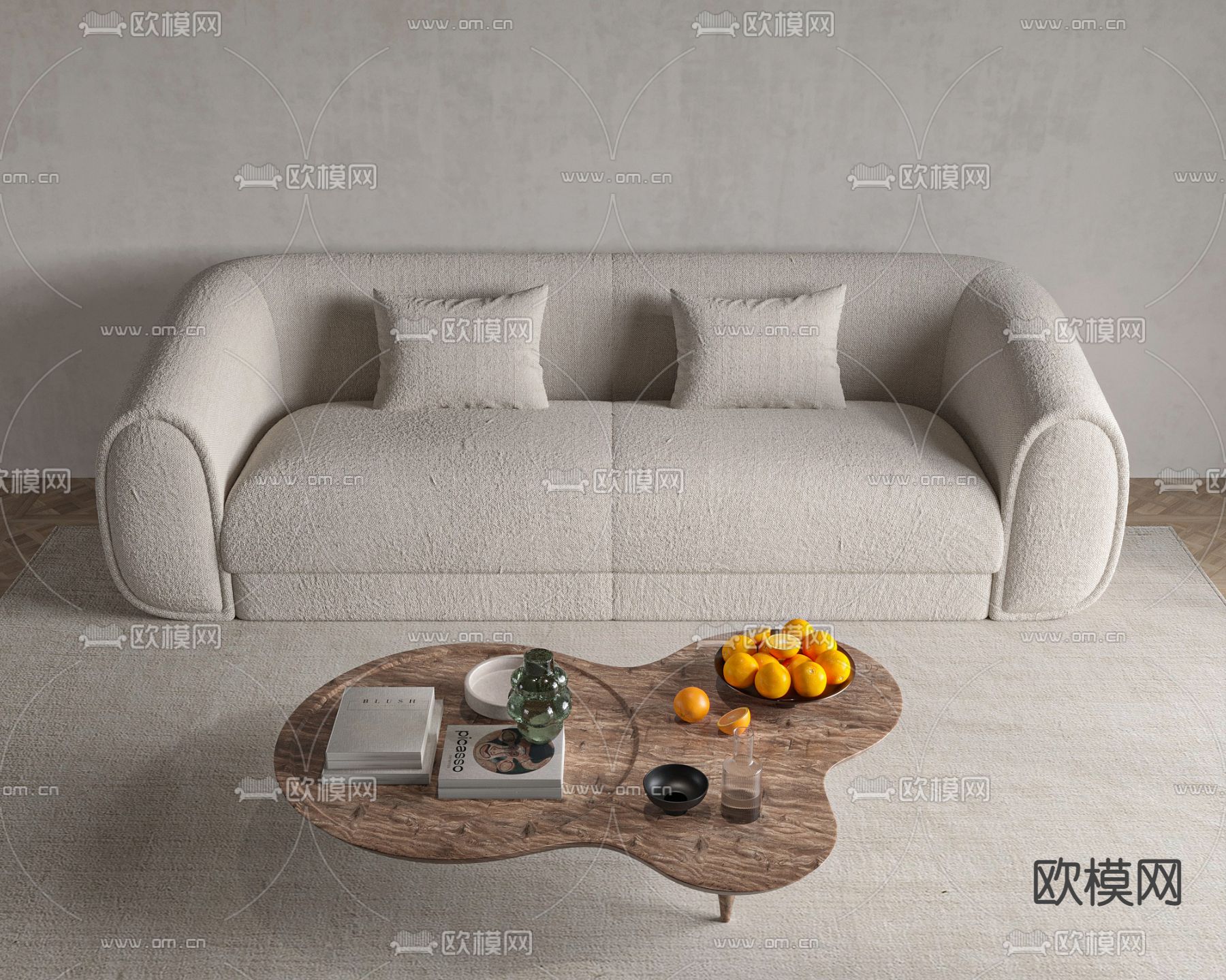 Minotti 双人沙发 异形茶几免费3d模型下载