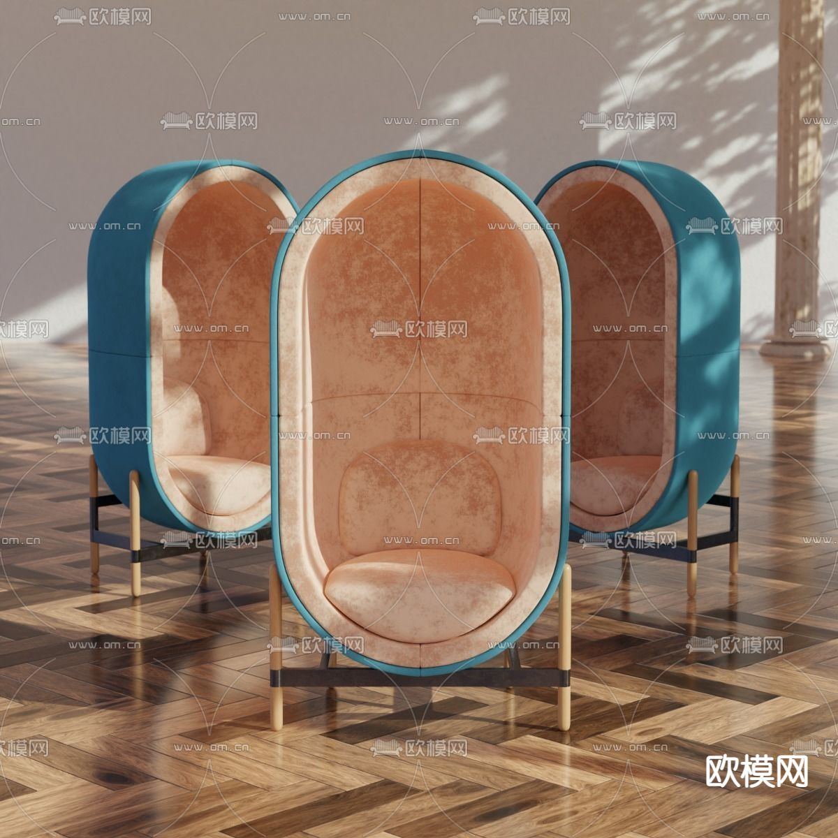 北欧轻奢实木天鹅绒休闲蛋椅免费3d模型下载_ID12176160_3dmax免费模型-欧模网