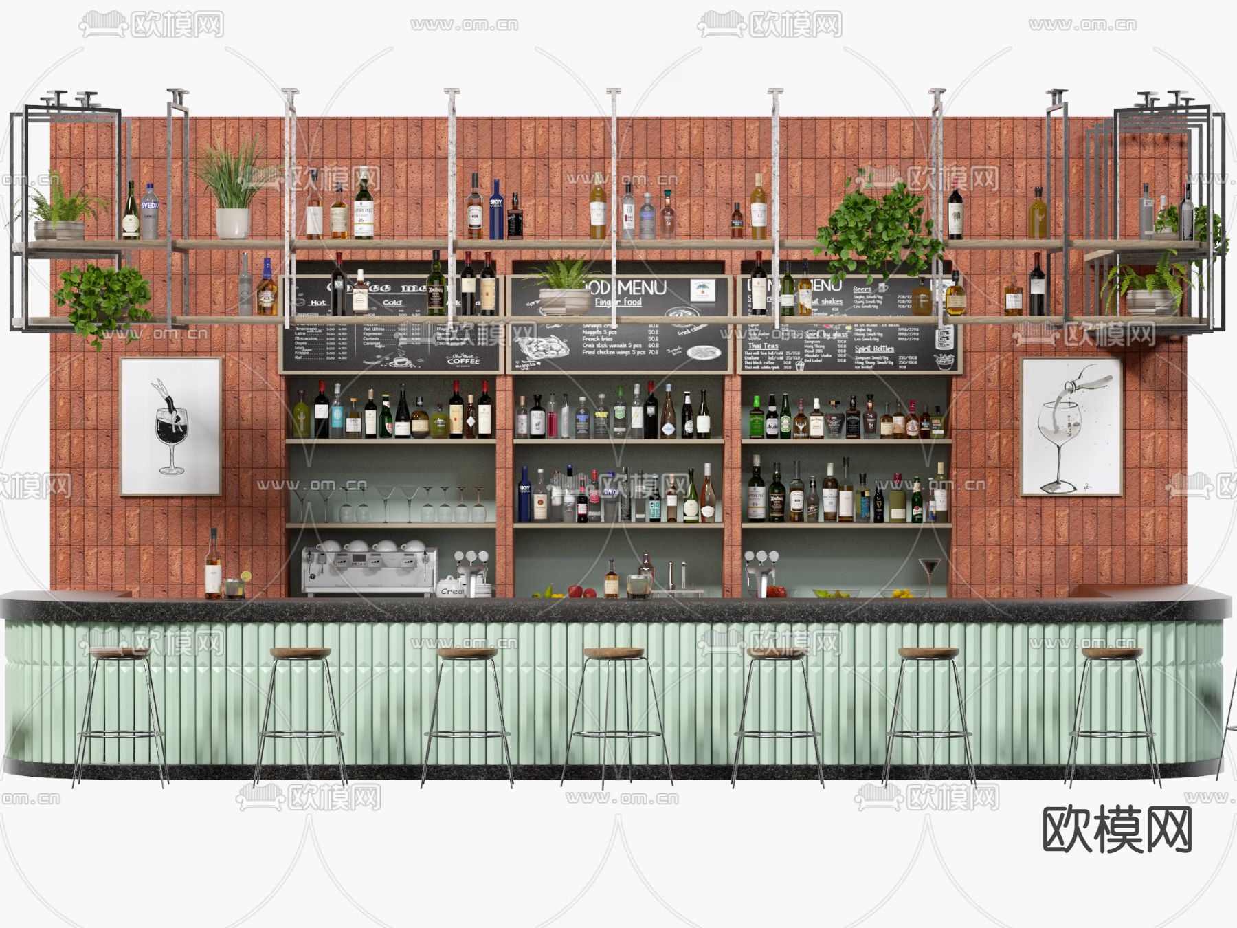 工业风酒吧 吧台3d模型下载