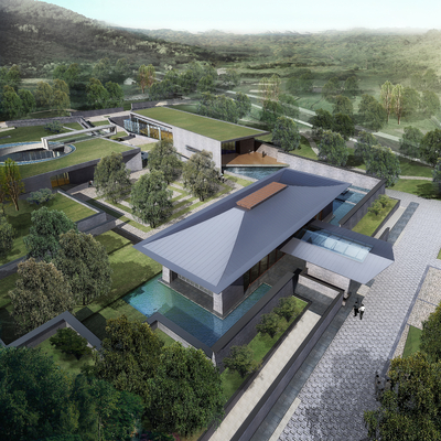  博物馆 展览馆鸟瞰su模型 