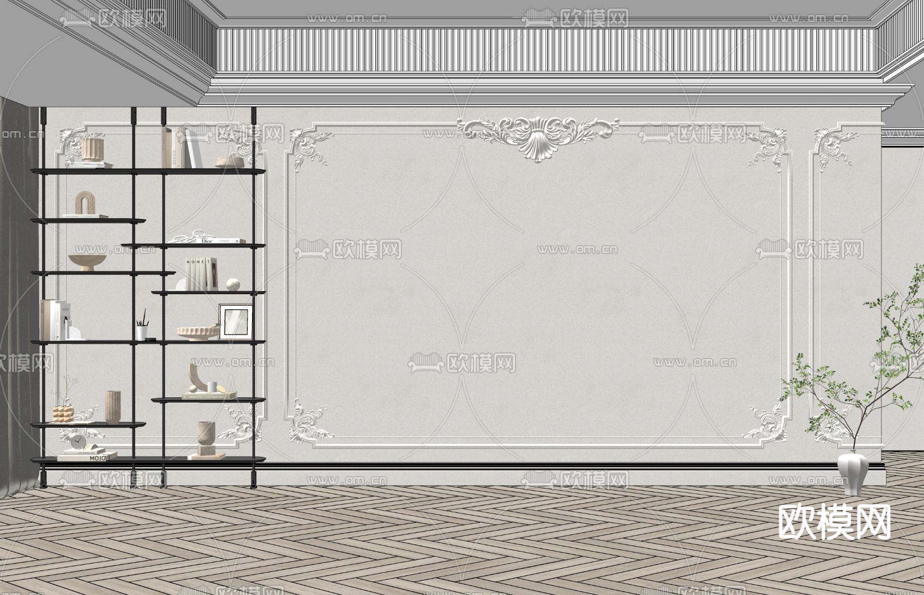 法式雕花背景墙su模型下载（渲染图2）