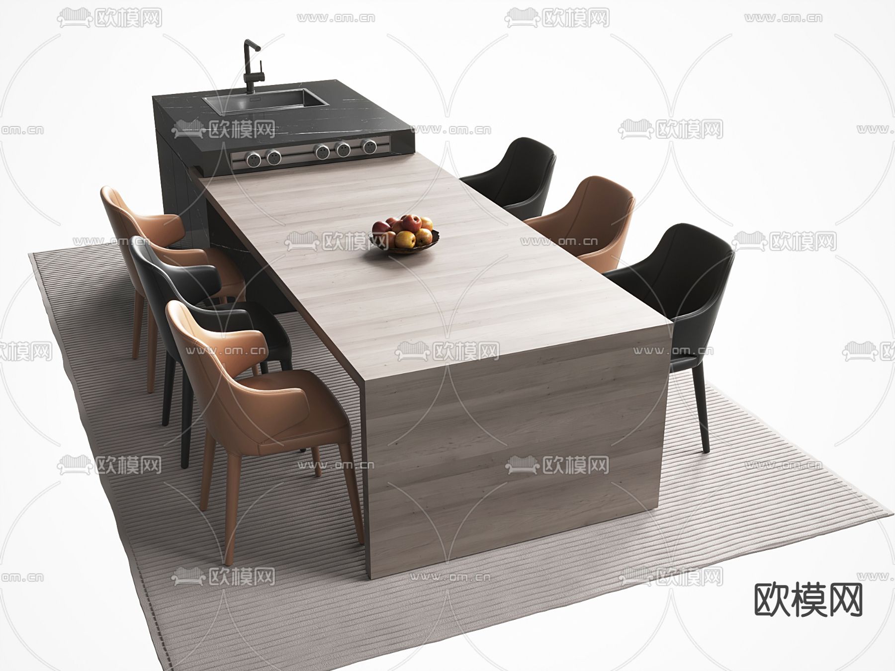 现代中岛水吧台3d模型下载