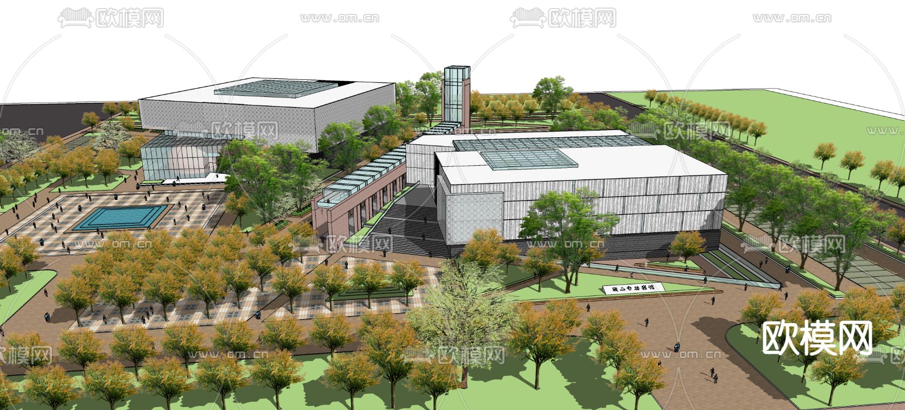 博物馆 展览馆 科技馆鸟瞰su模型下载（渲染图2）