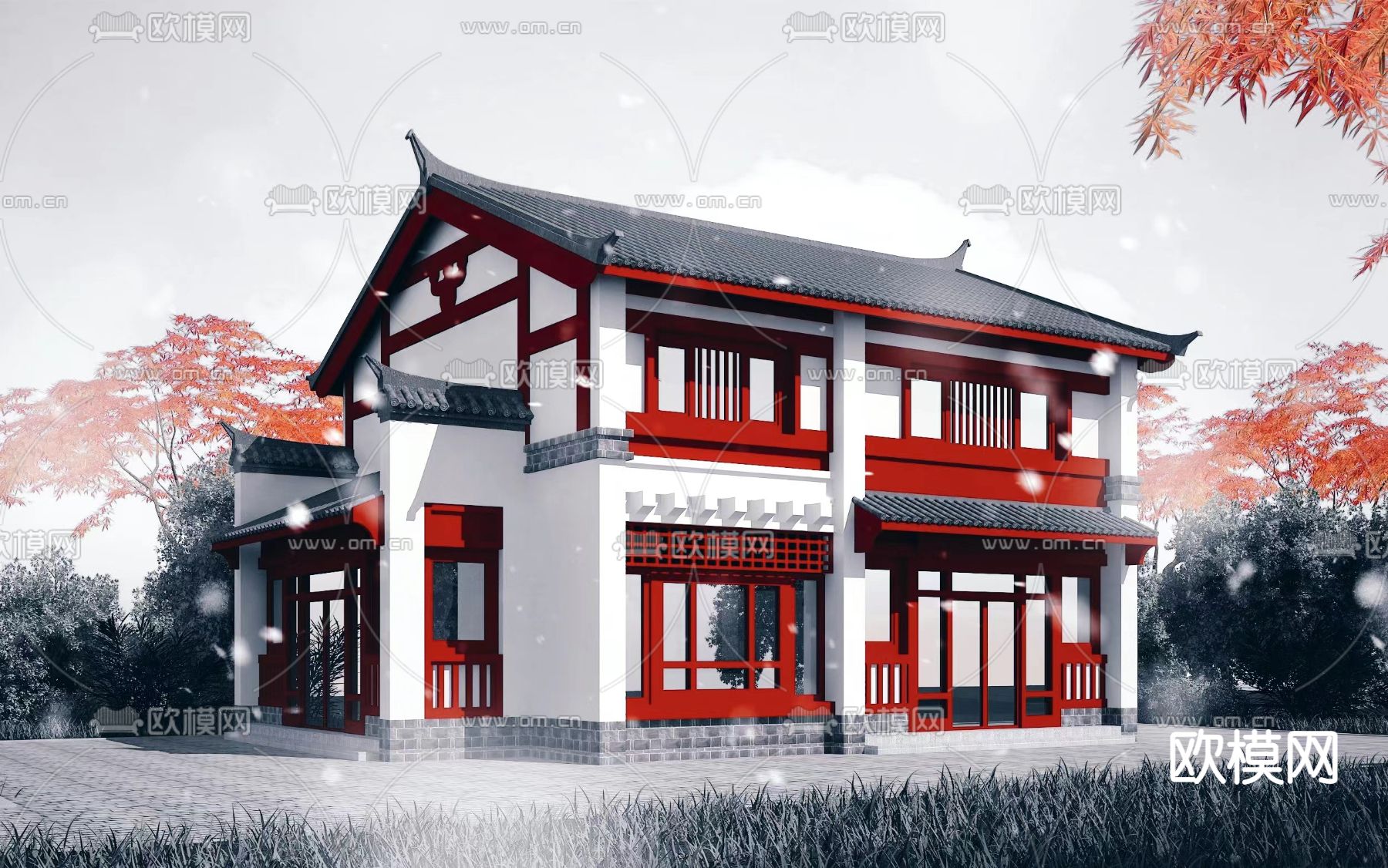 中式古建民俗外观3d模型下载_ID12172470_3dmax免费模型-欧模网