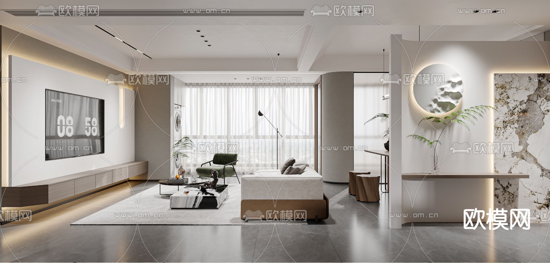 现代客餐厅3d模型下载（渲染图2）