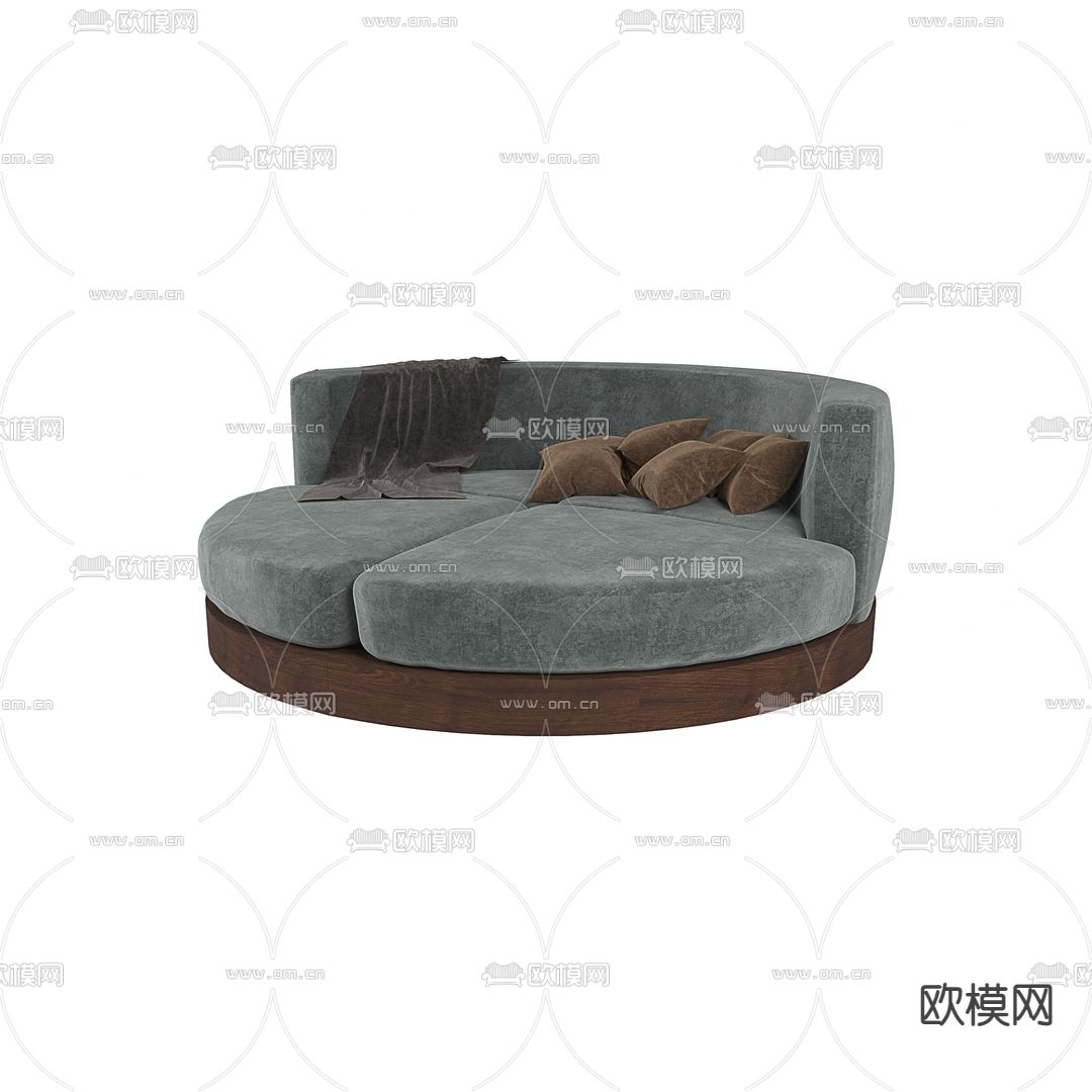 北欧简约实木布艺圆形沙发床免费3d模型下载