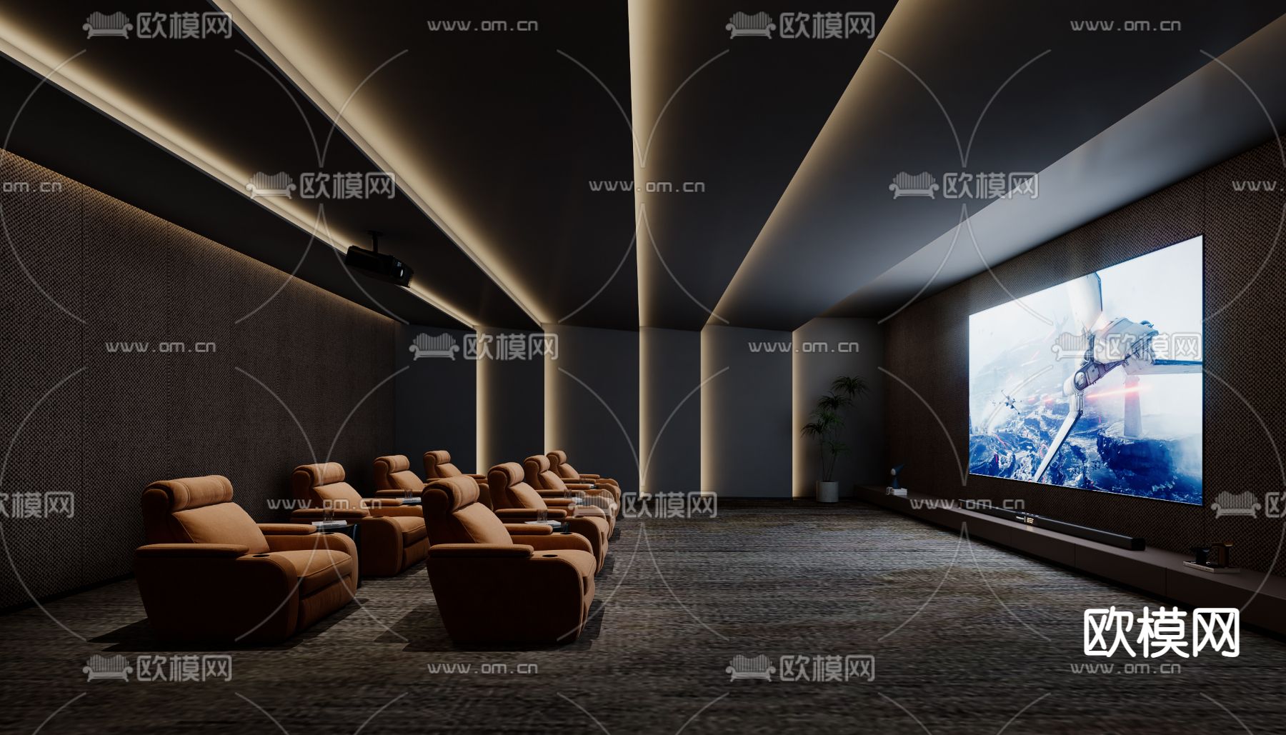 影音室 视听室 家庭影院3d模型下载_ID12172527_3dmax免费模型-欧模网