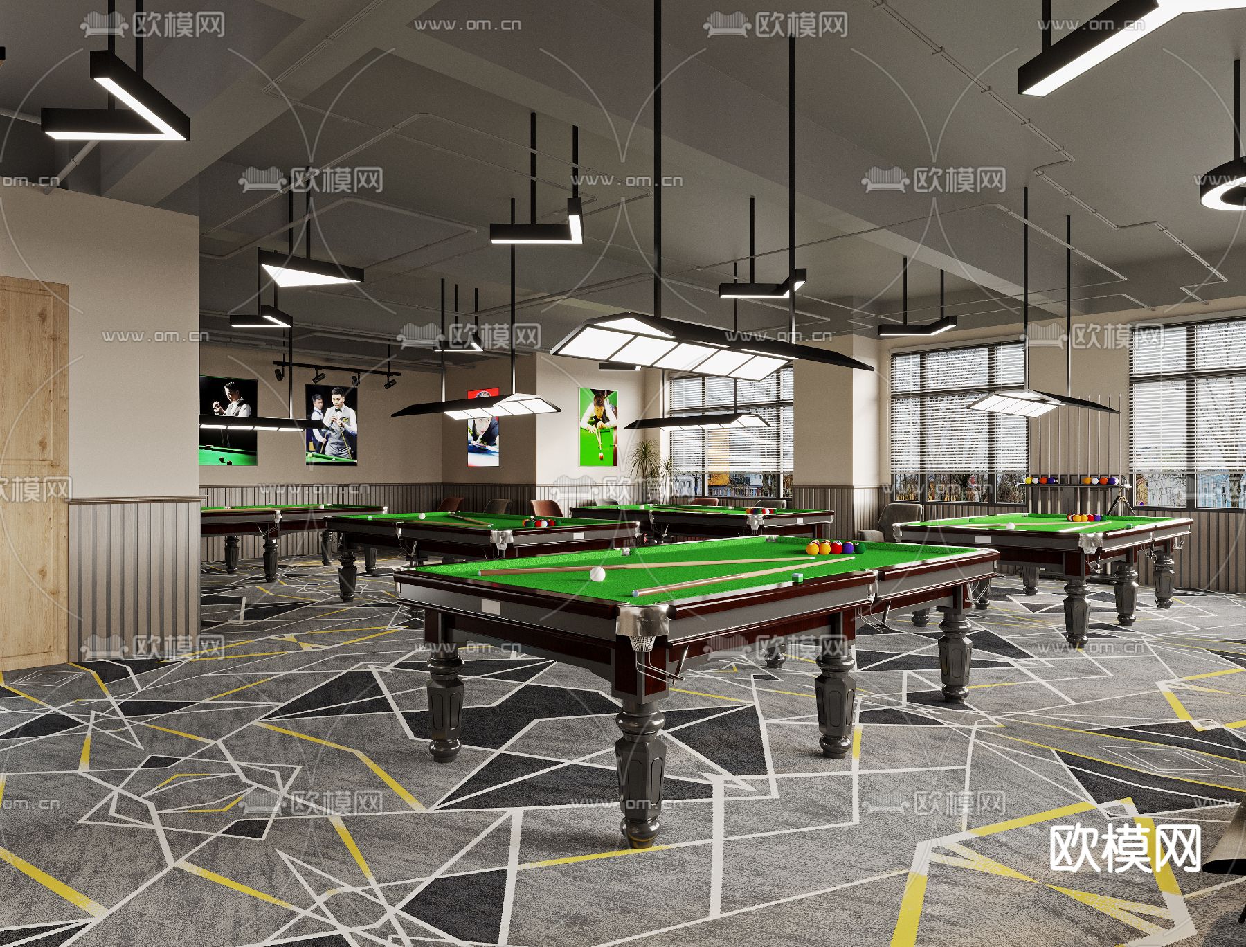 现代台球馆 桌球馆3d模型下载（渲染图1）