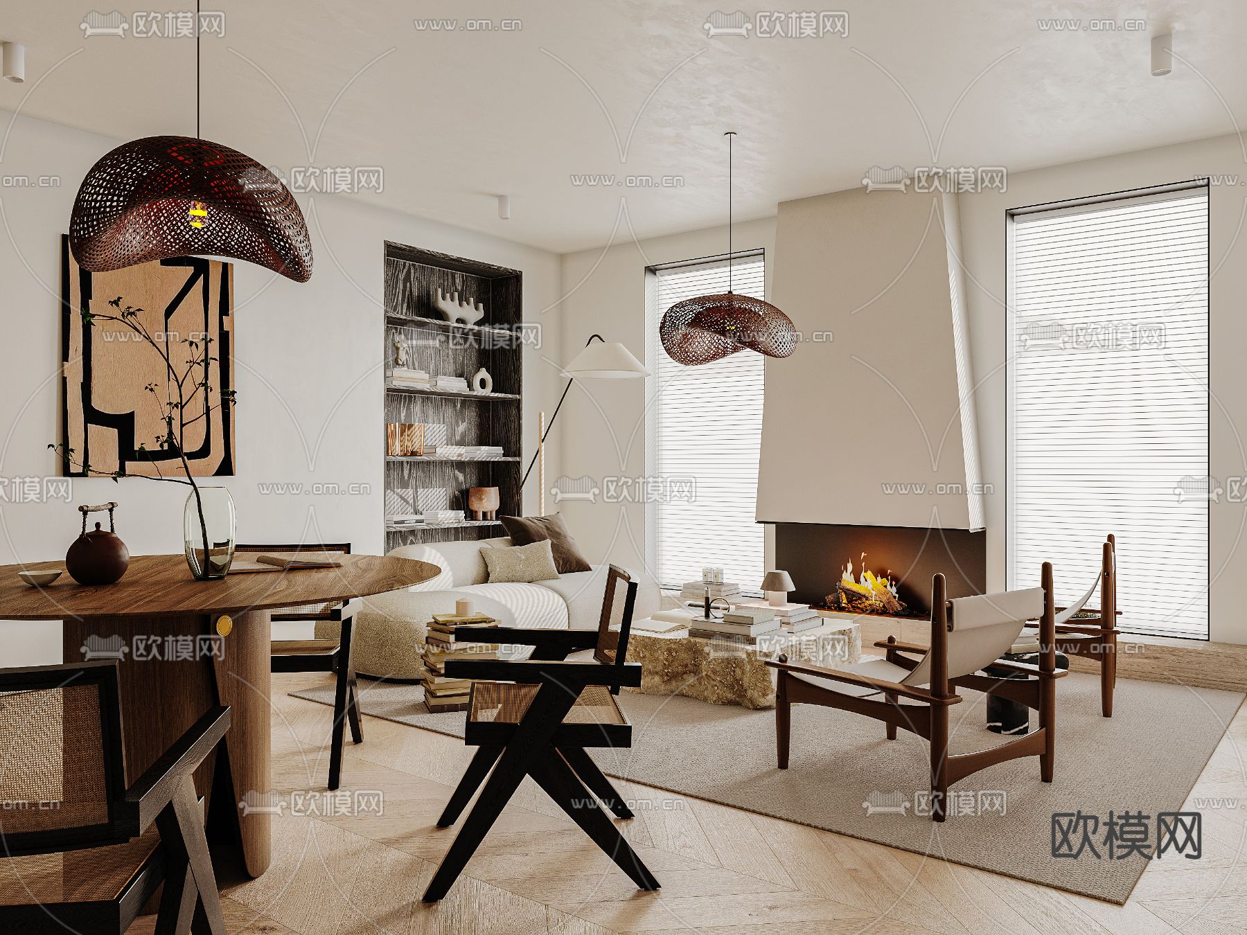 侘寂风客餐厅3d模型下载（渲染图2）