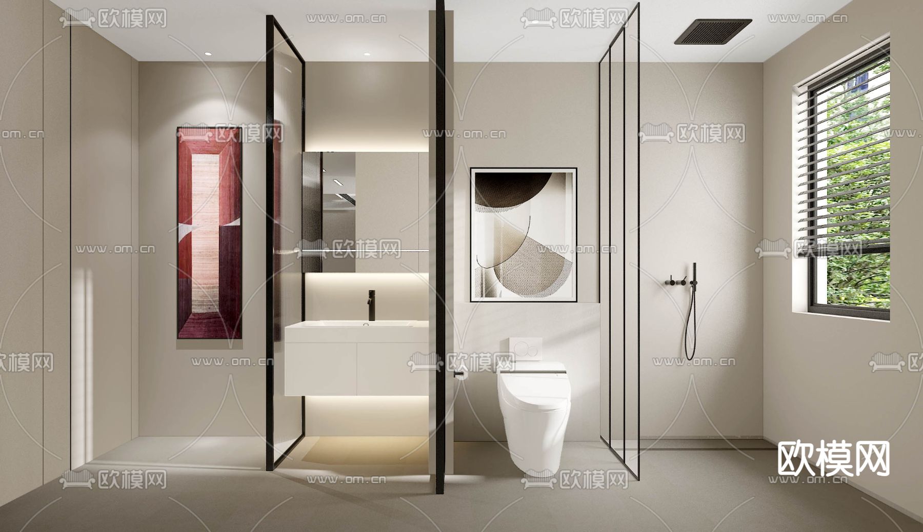 现代浴室卫生间su模型下载（渲染图1）