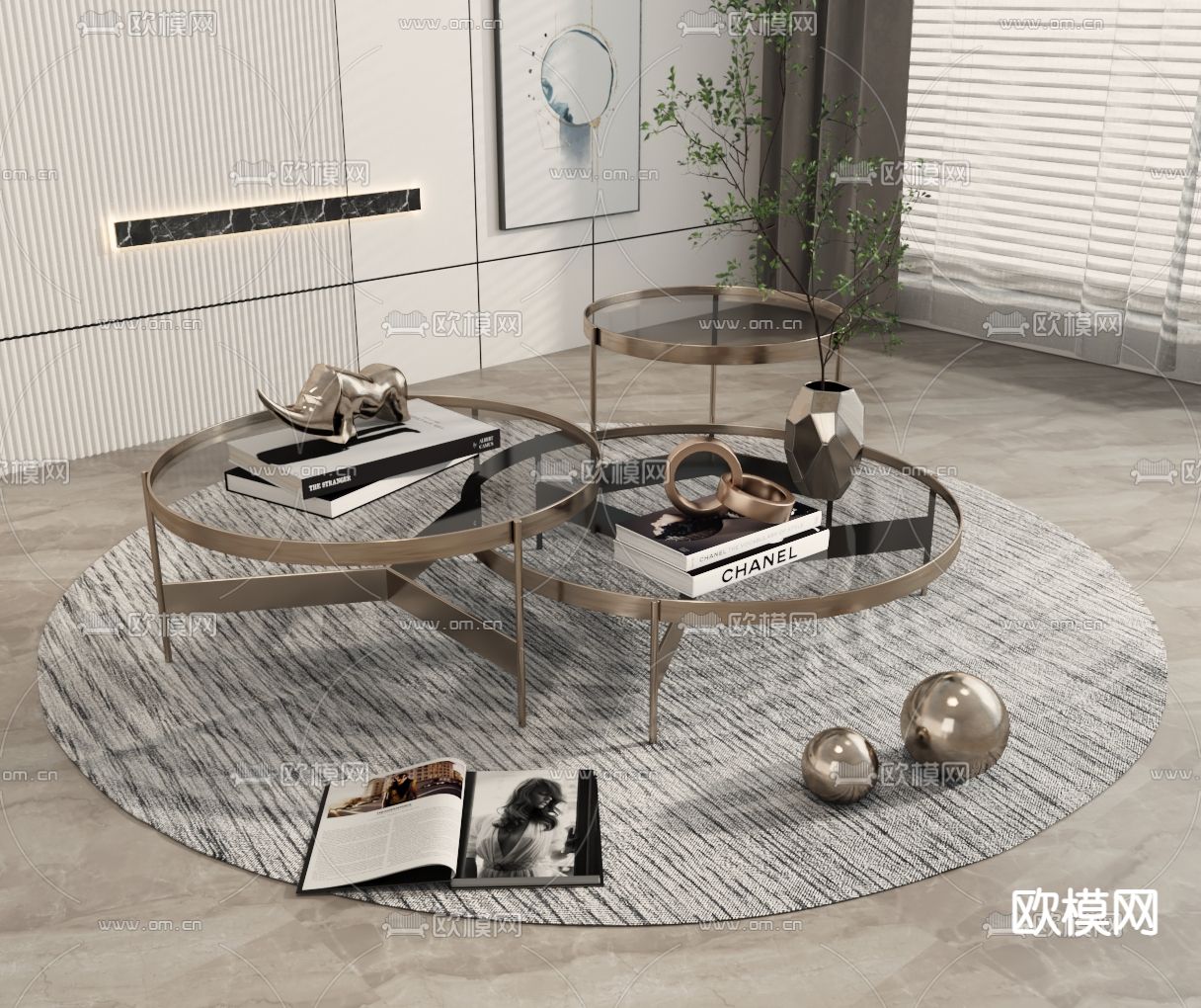 现代圆形茶几3d模型下载_ID12175578_3dmax免费模型-欧模网