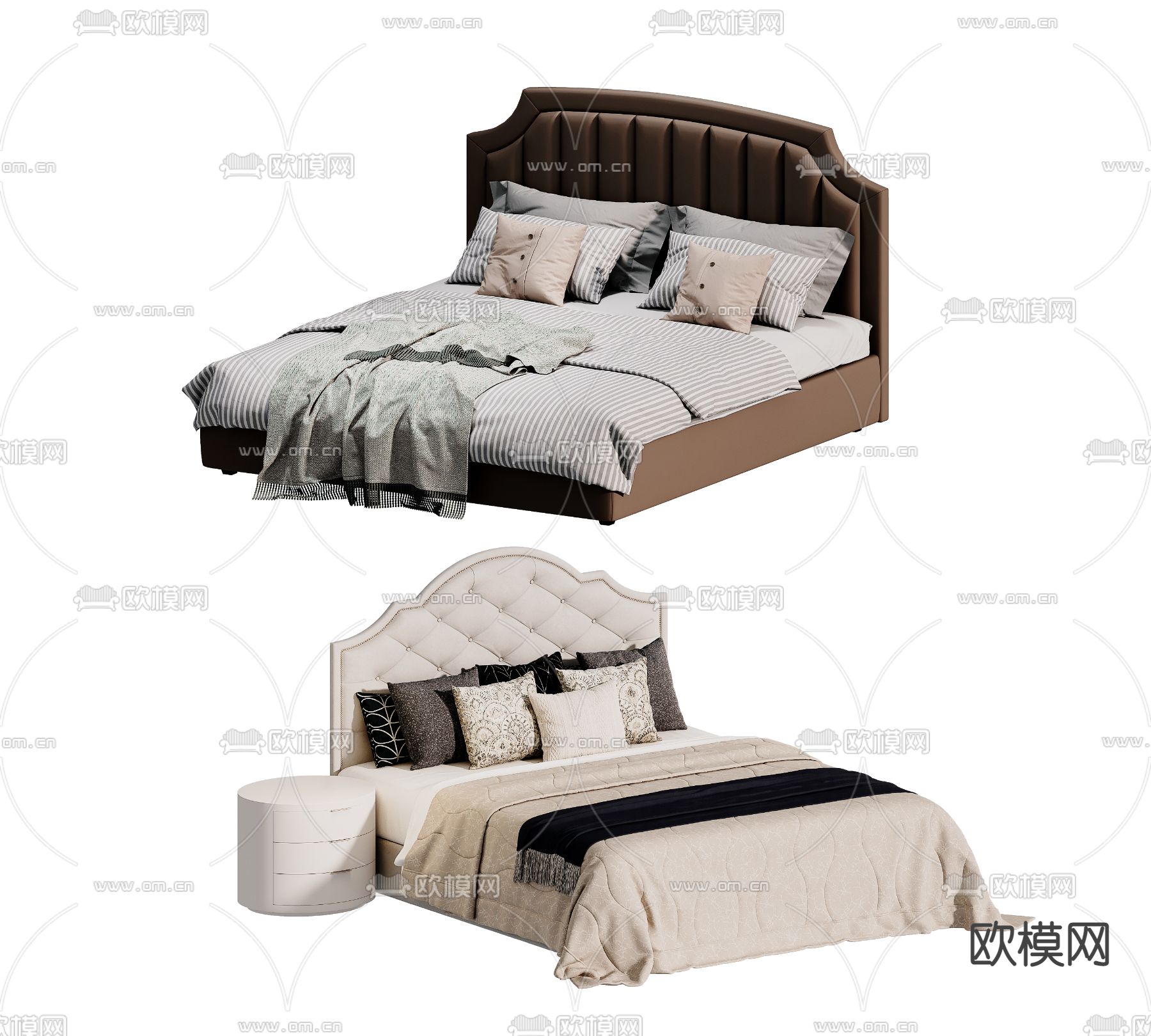 简欧双人床3d模型下载