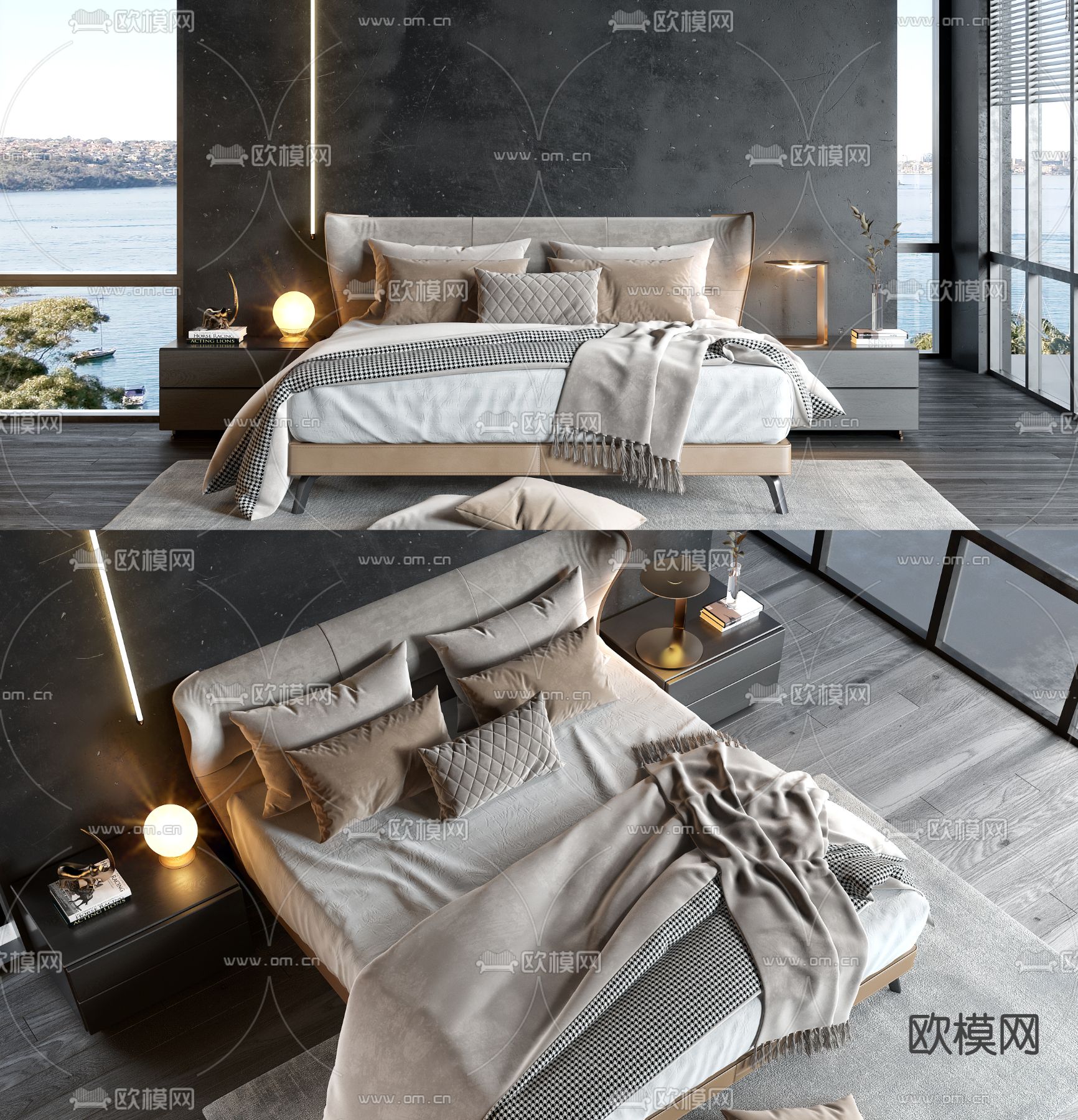 现代双人床3d模型