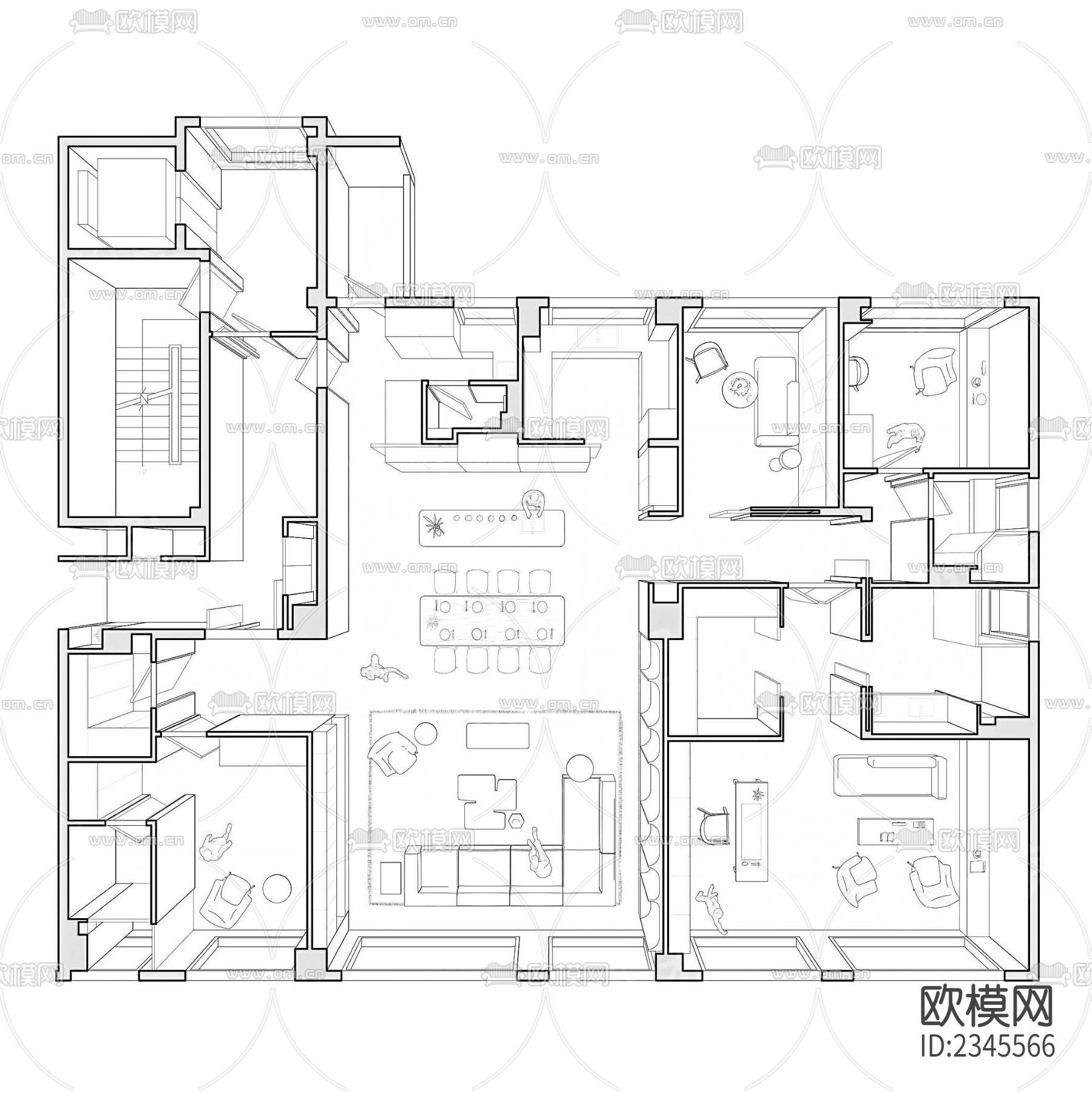 商品房cad平面布置图下载（渲染图6）