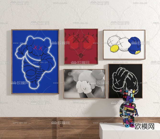 现代KAWS卡通装饰画3d模型下载