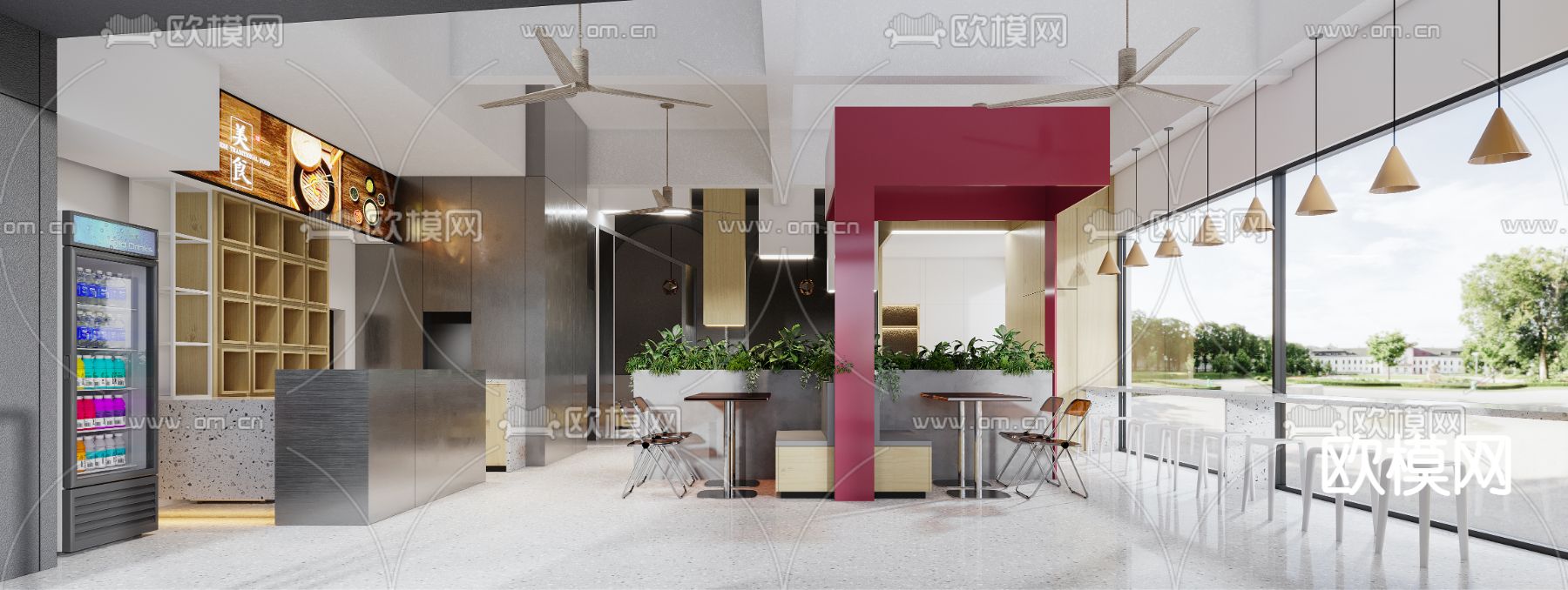 现代快餐厅 快餐店3d模型下载（渲染图2）