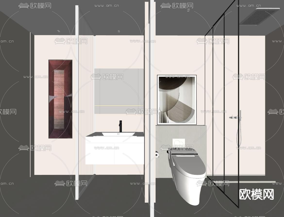 现代浴室卫生间su模型下载（渲染图2）