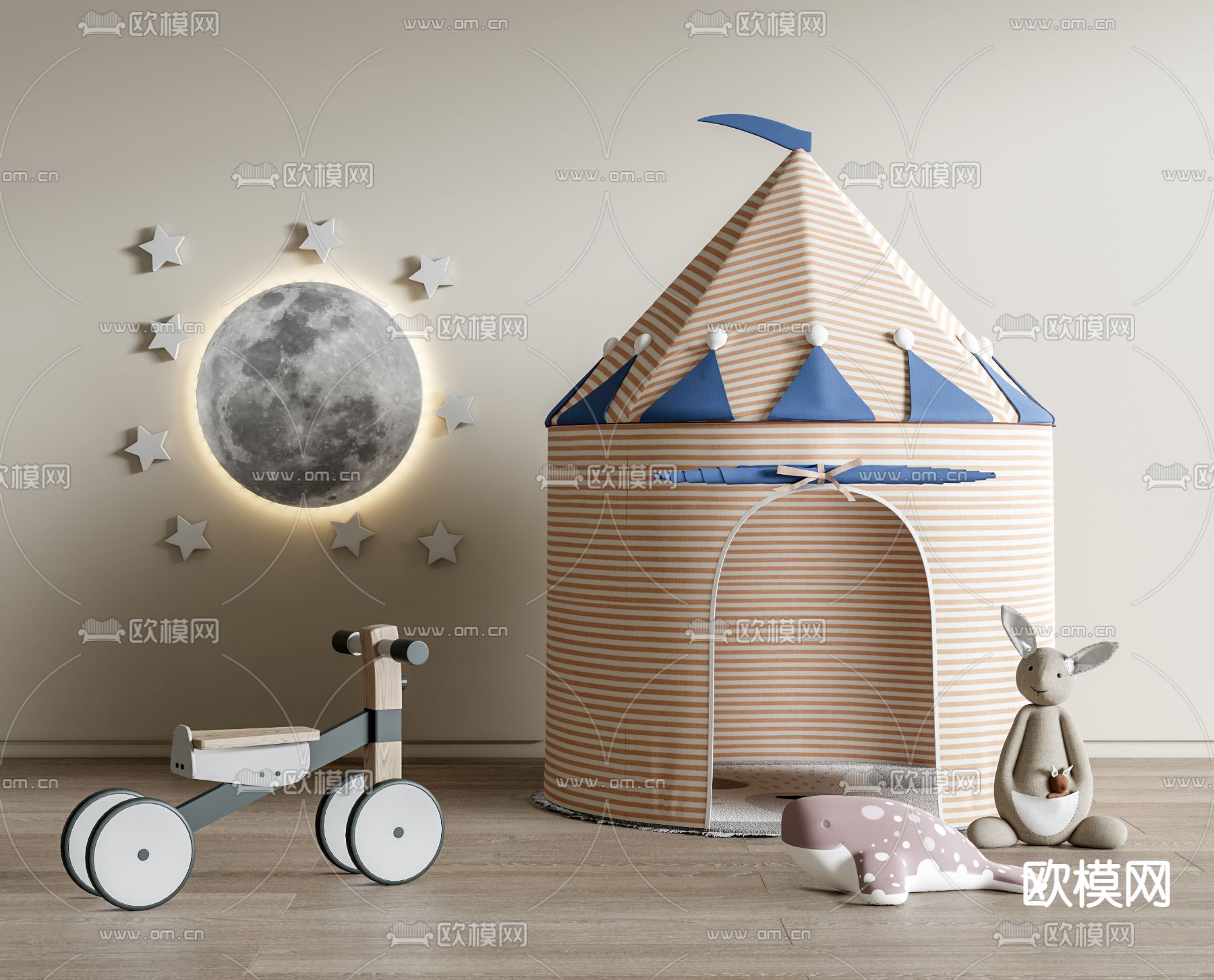 现代儿童帐篷玩具su模型下载（渲染图1）