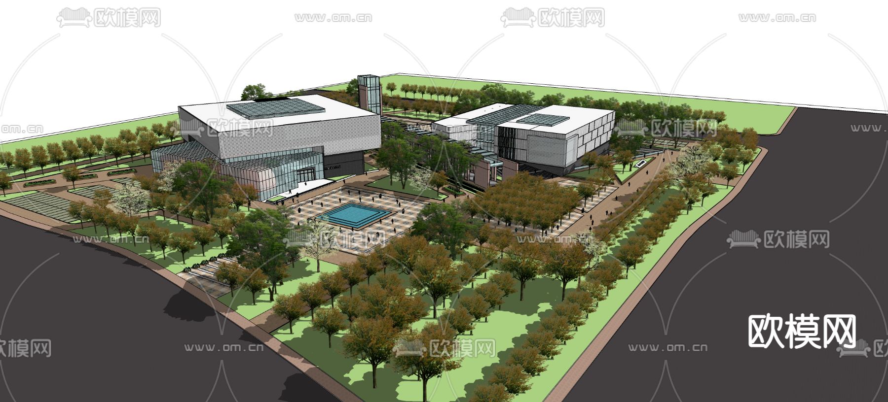 博物馆 展览馆 科技馆鸟瞰su模型下载（渲染图1）