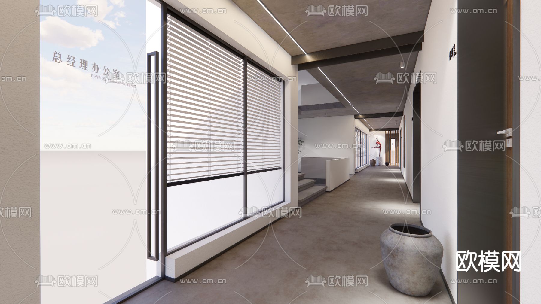 现代办公楼过道su模型下载（渲染图2）