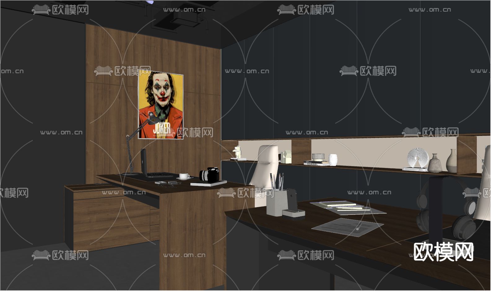 暗黑风总经理办公室su模型下载（渲染图3）