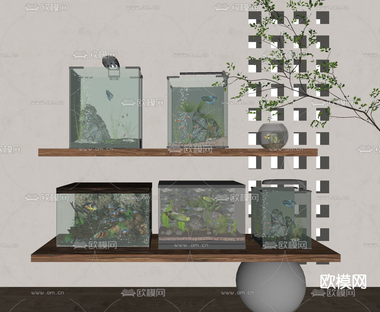 现代鱼缸 水族箱su模型下载（渲染图2）