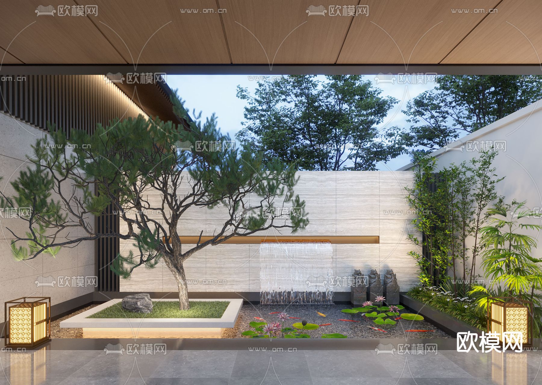 现代别墅庭院 阳台景观3d模型下载_ID12176335_3dmax免费模型-欧模网