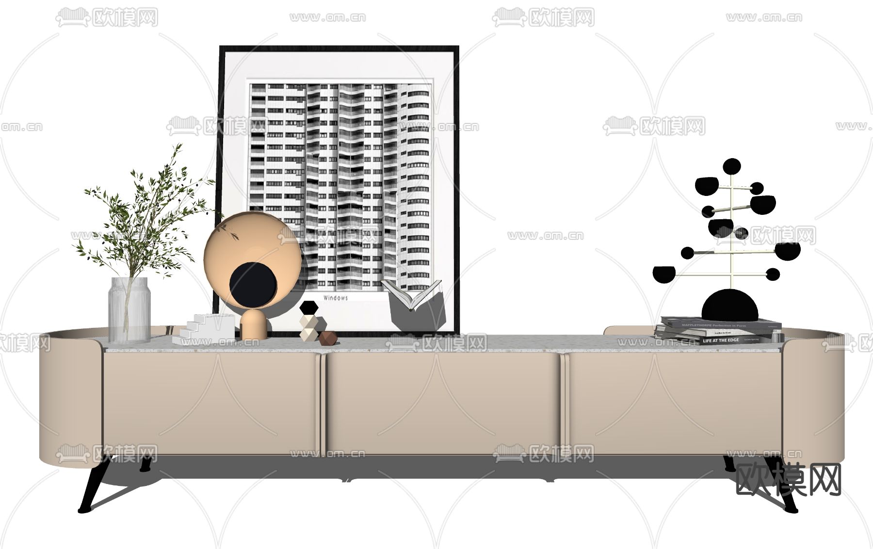 现代电视柜su模型下载