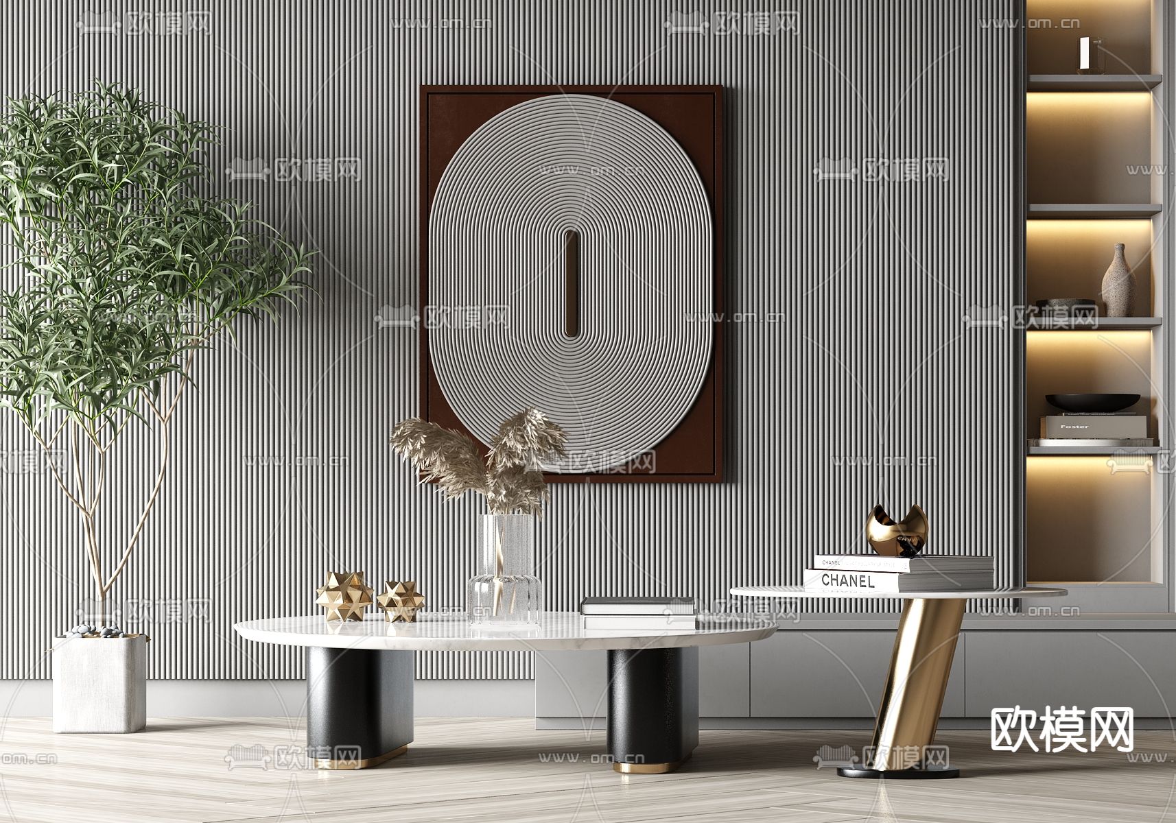 现代轻奢子母茶几su模型下载（渲染图1）