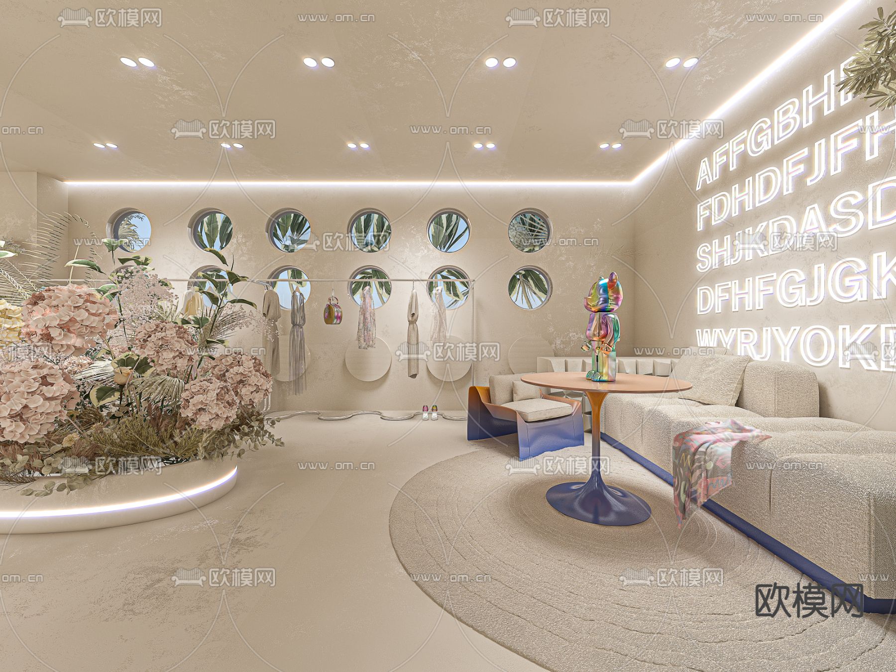 奶油风服装店 女装店3d模型下载_ID12175482_3dmax免费模型-欧模网